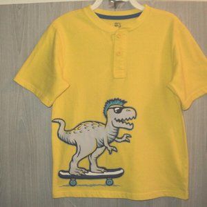 Garanimals 365 Kids Boys Polo Shirt Sz 8 Dinosaur on Skateboard Short Slv Yello